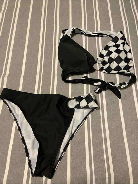 Source Unknown Other - Source Unknown Black & White Checkerboard Bikini Set